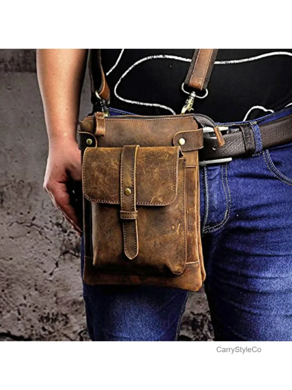 Genuine Leather Mens Messenger Bag Crossbody Shoulder Satchel Adjustable Strap